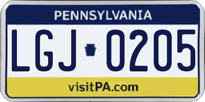 PA license plate LGJ0205