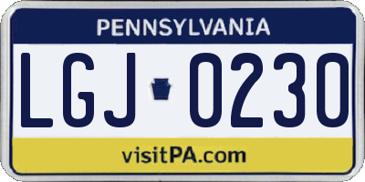 PA license plate LGJ0230