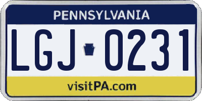 PA license plate LGJ0231