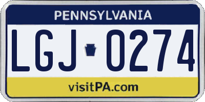 PA license plate LGJ0274