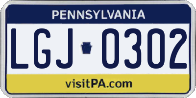 PA license plate LGJ0302