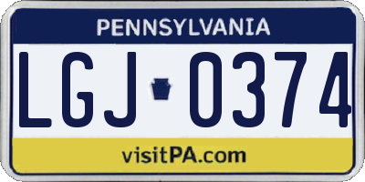 PA license plate LGJ0374