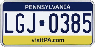 PA license plate LGJ0385