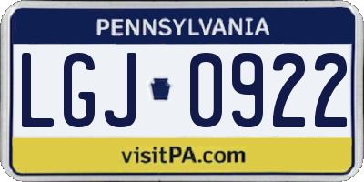 PA license plate LGJ0922