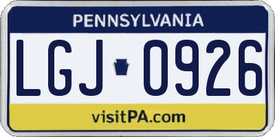 PA license plate LGJ0926