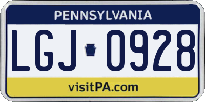 PA license plate LGJ0928