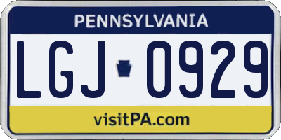 PA license plate LGJ0929