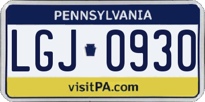 PA license plate LGJ0930