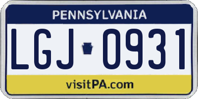 PA license plate LGJ0931