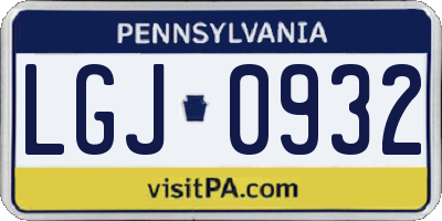 PA license plate LGJ0932