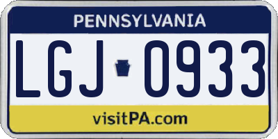 PA license plate LGJ0933