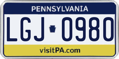 PA license plate LGJ0980