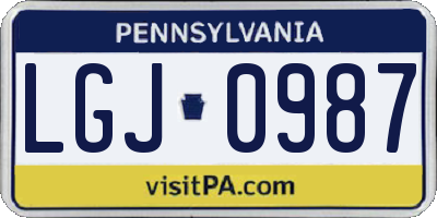PA license plate LGJ0987