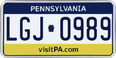 PA license plate LGJ0989
