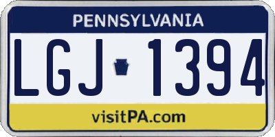 PA license plate LGJ1394