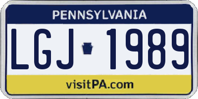 PA license plate LGJ1989