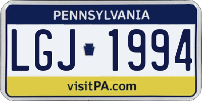 PA license plate LGJ1994