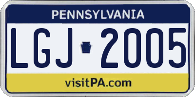 PA license plate LGJ2005
