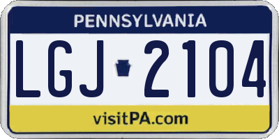 PA license plate LGJ2104
