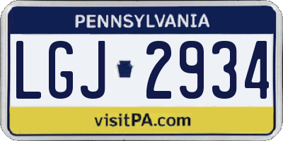 PA license plate LGJ2934