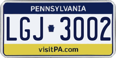PA license plate LGJ3002