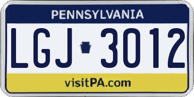 PA license plate LGJ3012