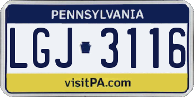 PA license plate LGJ3116