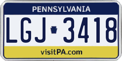 PA license plate LGJ3418