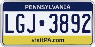 PA license plate LGJ3892