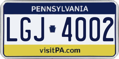 PA license plate LGJ4002