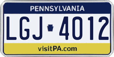PA license plate LGJ4012