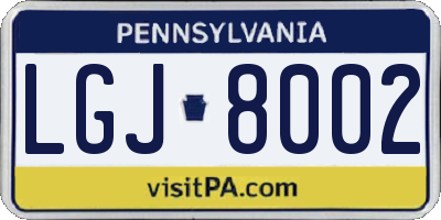 PA license plate LGJ8002