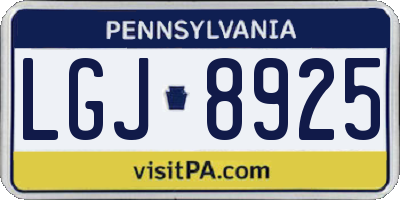 PA license plate LGJ8925