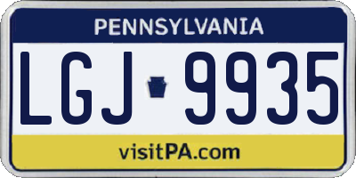 PA license plate LGJ9935