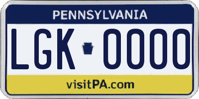 PA license plate LGK0000