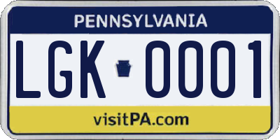 PA license plate LGK0001
