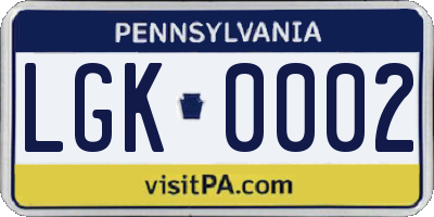 PA license plate LGK0002