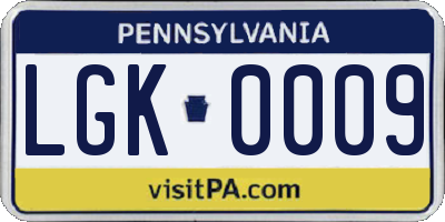 PA license plate LGK0009