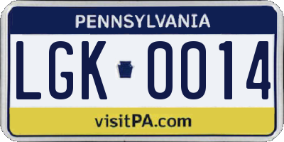 PA license plate LGK0014