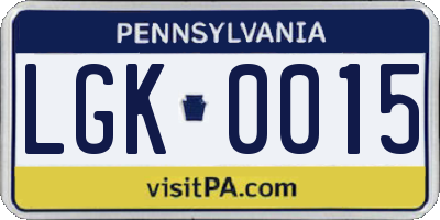 PA license plate LGK0015