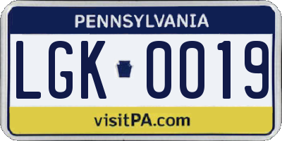 PA license plate LGK0019