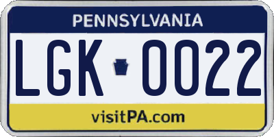 PA license plate LGK0022