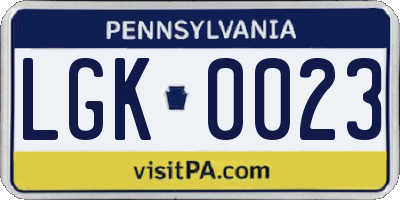 PA license plate LGK0023