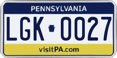 PA license plate LGK0027
