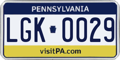 PA license plate LGK0029