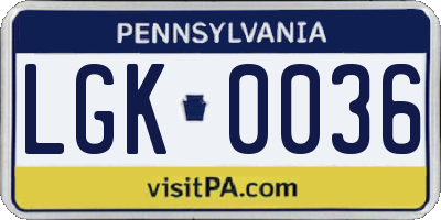 PA license plate LGK0036