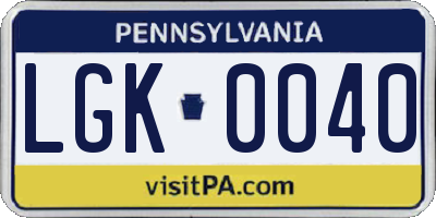 PA license plate LGK0040