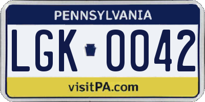 PA license plate LGK0042