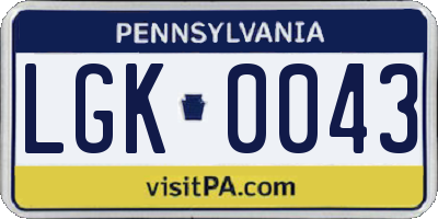 PA license plate LGK0043