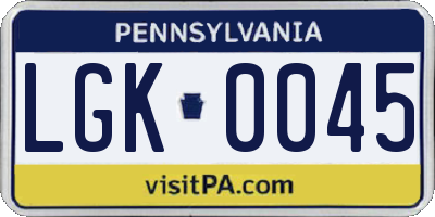 PA license plate LGK0045